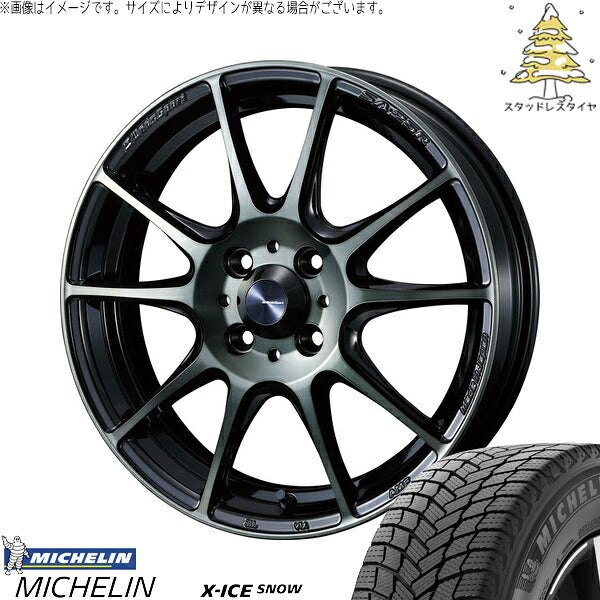 ミシュラン エックスアイス スノー 195/60R15 ＋ ウェッズスポーツ SA25R ウォースブラッククリアー 15インチ 6J +48 4H100P スタッドレス・ホイール4本セット。1枚目。
