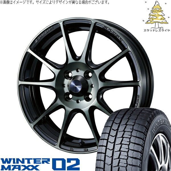 ダンロップ ウィンターマックス02 185/60R15 ＋ ウェッズスポーツ SA25R ウォースブラッククリアー 15インチ 6J +48 4H100P スタッドレス・ホイール4本セット。1枚目。
