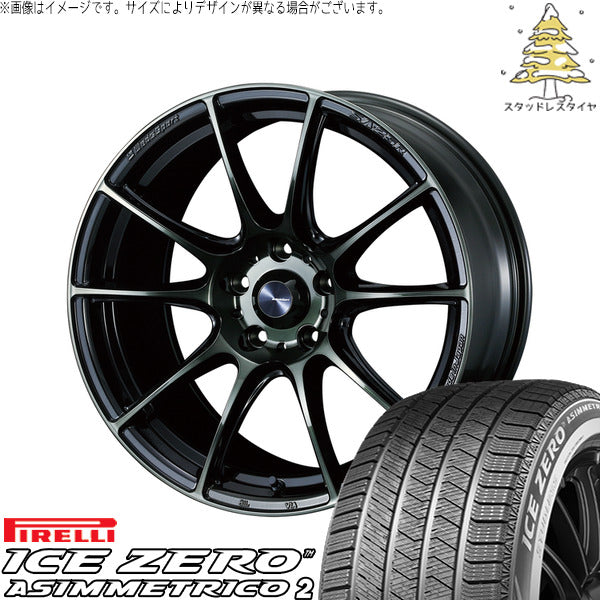 ピレリ アイスゼロアシンメトリコ2 215/50R18 ＋ ウェッズスポーツ SA25R ウォースブラッククリアー 18インチ 7.5J +45 5H114.3P スタッドレス・ホイール4本セット。1枚目。