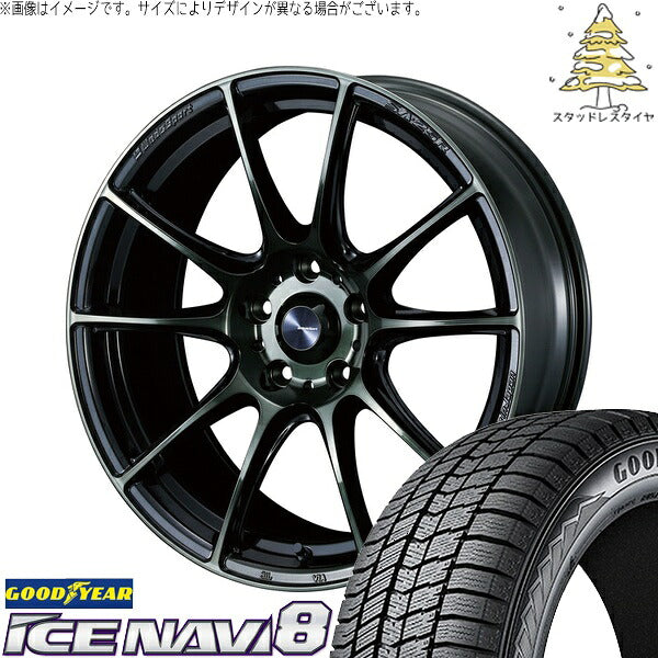 グッドイヤー アイスナビ8 225/50R18 ＋ ウェッズスポーツ SA25R ウォースブラッククリアー 18インチ 7.5J +45 5H114.3P スタッドレス・ホイール4本セット。1枚目。