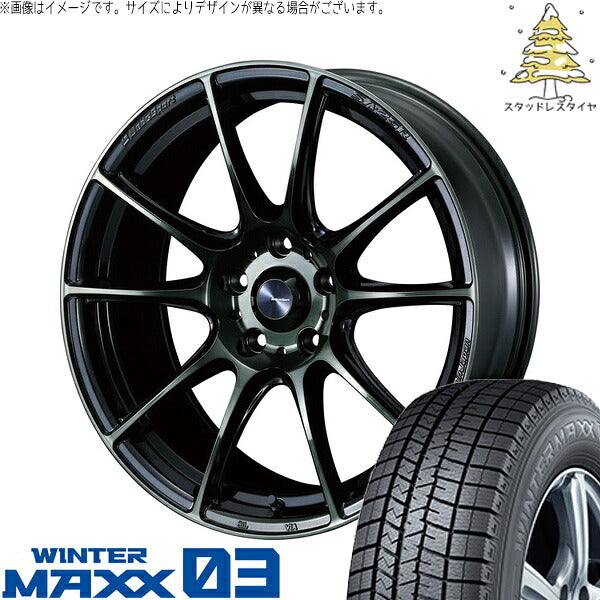 ダンロップ ウィンターマックス03 215/55R17 ＋ ウェッズスポーツ SA25R ウォースブラッククリアー 17インチ 7J +48 5H100P スタッドレス・ホイール4本セット。1枚目。