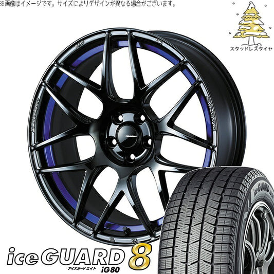 ヨコハマタイヤ アイスガードエイト IG80 195/45R17 ＋ ウェッズスポーツ SA27R ブルーライトクローム2 17インチ 6.5J +42 4H100P スタッドレス・ホイール4本セット。1枚目。