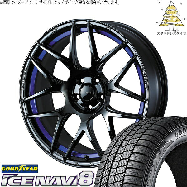 グッドイヤー アイスナビ8 225/45R18 ＋ ウェッズスポーツ SA27R ブルーライトクローム2 18インチ 7.5J +45 5H100P スタッドレス・ホイール4本セット。1枚目。