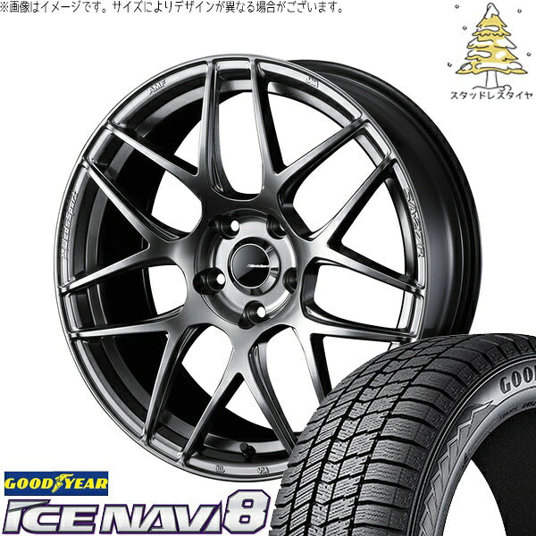 グッドイヤー アイスナビ8 225/45R18 ＋ ウェッズスポーツ SA27R プラチナシルバーブラック 18インチ 7.5J +45 5H100P スタッドレス・ホイール4本セット。1枚目。