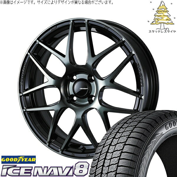 グッドイヤー アイスナビ8 185/65R15 ＋ ウェッズスポーツ SA27R ウォースブラッククリアー 15インチ 6J +48 4H100P スタッドレス・ホイール4本セット。1枚目。