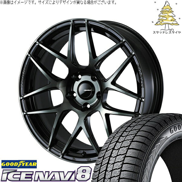 グッドイヤー アイスナビ8 225/55R18 ＋ ウェッズスポーツ SA27R ウォースブラッククリアー 18インチ 7.5J +35 5H114.3P スタッドレス・ホイール4本セット。1枚目。