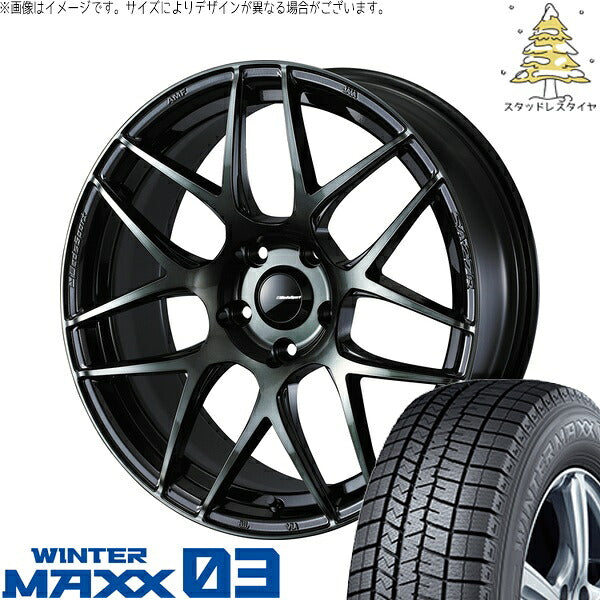 ダンロップ ウィンターマックス03 195/60R17 ＋ ウェッズスポーツ SA27R ウォースブラッククリアー 17インチ 7J +40 5H114.3P スタッドレス・ホイール4本セット。1枚目。