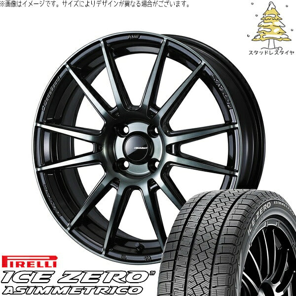 ピレリ アイスゼロアシンメトリコ 185/60R15 ＋ ウェッズスポーツ SA62R ウォースブラッククリアー 15インチ 6J +48 4H100P スタッドレス・ホイール4本セット。1枚目。