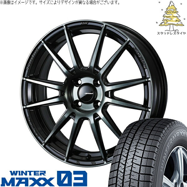 ダンロップ ウィンターマックス03 175/55R15 ＋ ウェッズスポーツ SA62R ウォースブラッククリアー 15インチ 6J +48 4H100P スタッドレス・ホイール4本セット。1枚目。