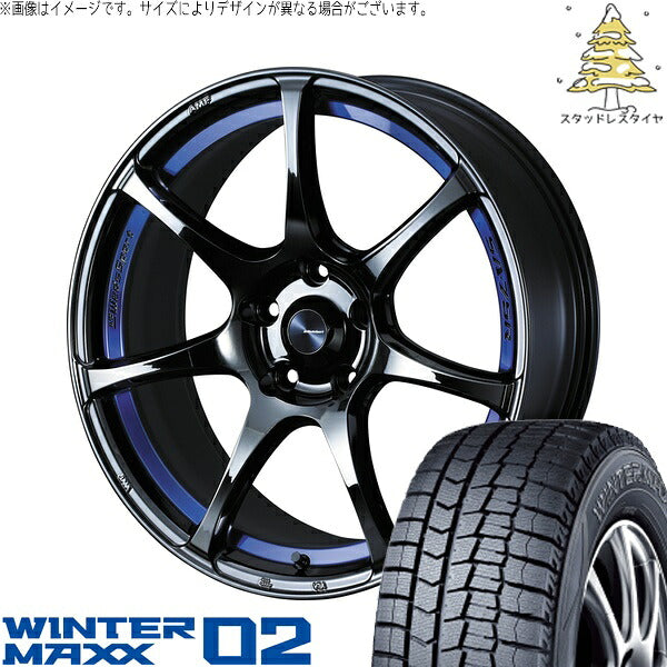 ダンロップ ウィンターマックス02 195/45R17 ＋ ウェッズスポーツ SA75R ブルーライトクローム2 17インチ 6.5J +50 4H100P スタッドレス・ホイール4本セット。1枚目。