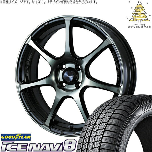 グッドイヤー アイスナビ8 215/65R16 ＋ ウェッズスポーツ SA75R ウォースブラッククリアー 16インチ 6.5J +42 4H100P スタッドレス・ホイール4本セット。1枚目。