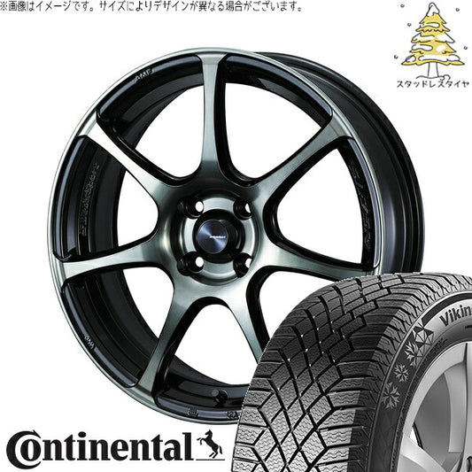 コンチネンタル バイキングコンタクト7 195/55R16 ＋ ウェッズスポーツ SA75R ウォースブラッククリアー 16インチ 6.5J +42 4H100P スタッドレス・ホイール4本セット。1枚目。