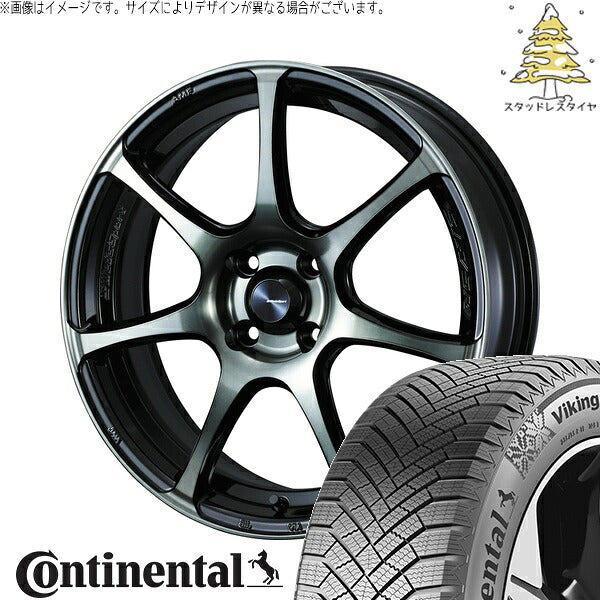 コンチネンタル バイキングコンタクト8 195/65R15 ＋ ウェッズスポーツ SA75R ウォースブラッククリアー 15インチ 6J +48 4H100P スタッドレス・ホイール4本セット。1枚目。