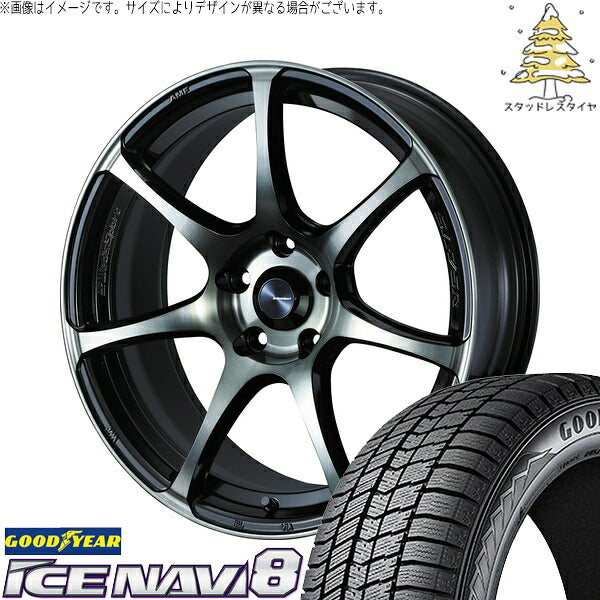 グッドイヤー アイスナビ8 235/60R18 ＋ ウェッズスポーツ SA75R ウォースブラッククリアー 18インチ 7.5J +35 5H114.3P スタッドレス・ホイール4本セット。1枚目。