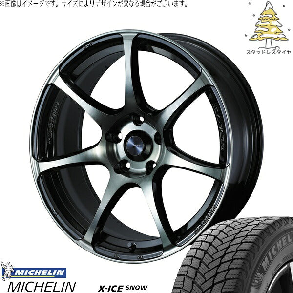 ミシュラン エックスアイス スノー 215/60R17 ＋ ウェッズスポーツ SA75R ウォースブラッククリアー 17インチ 7J +40 5H114.3P スタッドレス・ホイール4本セット。1枚目。