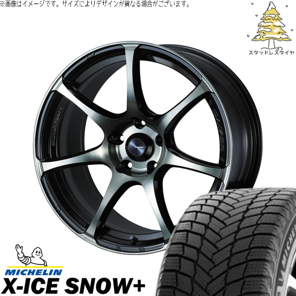 ミシュラン エックスアイス スノー+ 225/55R18 ＋ ウェッズスポーツ SA75R ウォースブラッククリアー 18インチ 8J +42 5H114.3P スタッドレス・ホイール4本セット。1枚目。