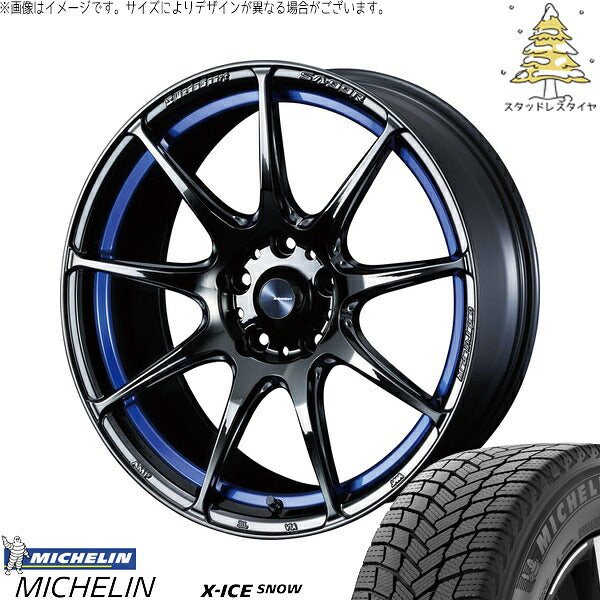 ミシュラン エックスアイス スノー 215/45R18 ＋ ウェッズスポーツ SA99R ブルーライトクローム2 18インチ 7.5J +35 5H114.3P スタッドレス・ホイール4本セット。1枚目。