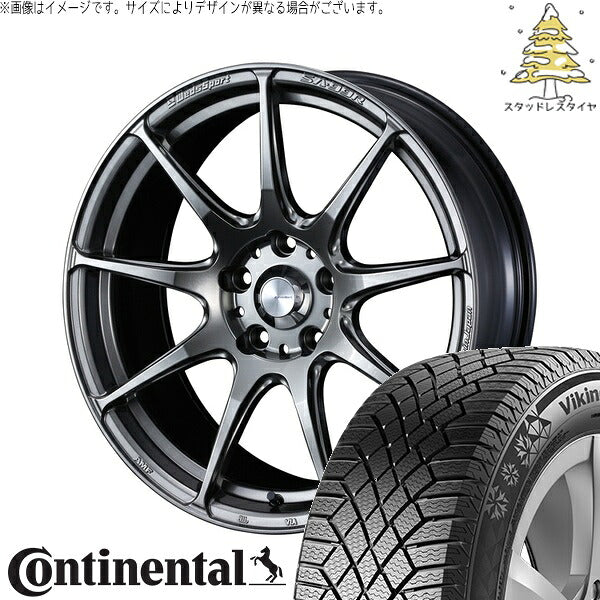 コンチネンタル バイキングコンタクト7 225/55R17 ＋ ウェッズスポーツ SA99R プラチナシルバーブラック 17インチ 7J +40 5H114.3P スタッドレス・ホイール4本セット。1枚目。
