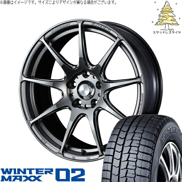 ダンロップ ウィンターマックス02 195/45R17 ＋ ウェッズスポーツ SA99R プラチナシルバーブラック 17インチ 7J +48 5H114.3P スタッドレス・ホイール4本セット。1枚目。