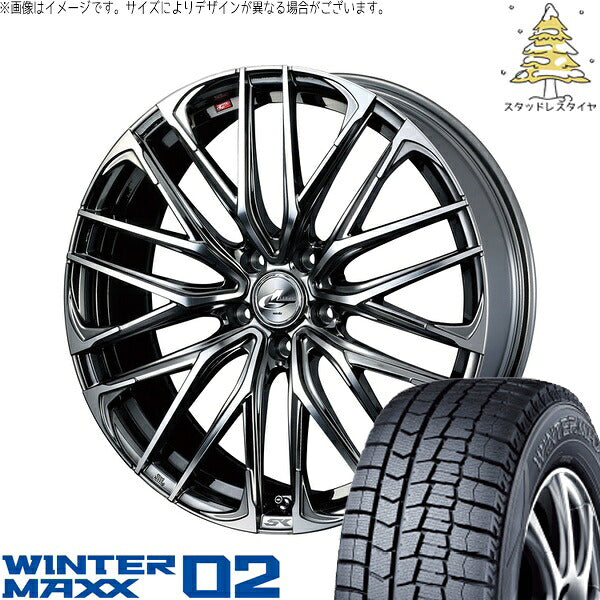 ダンロップ ウィンターマックス02 215/60R17 ＋ レオニス SK ブラックメタルコート/ミラーカット 17インチ 6.5J +53 5H114.3P スタッドレス・ホイール4本セット。1枚目。