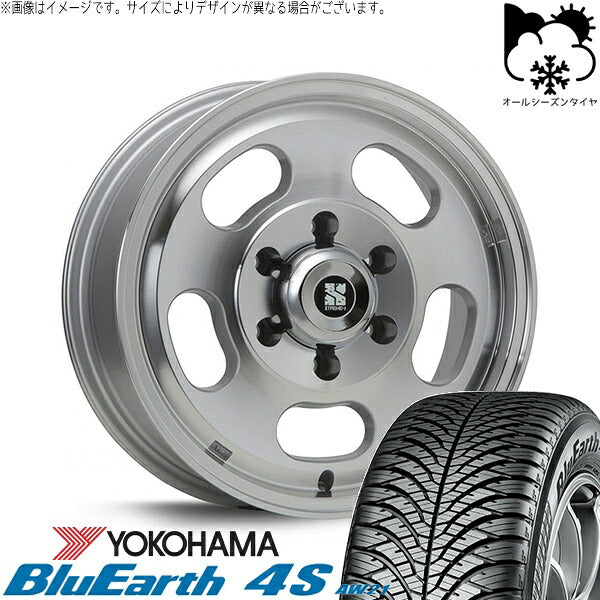 ヨコハマタイヤ ブルーアース4S AW21 215/70R16 ＋ エクストリームJ D:SLOT シルバーポリッシュ 16インチ 6.5J +38 6H139.7P オールシーズン・ホイール4本セット。1枚目。