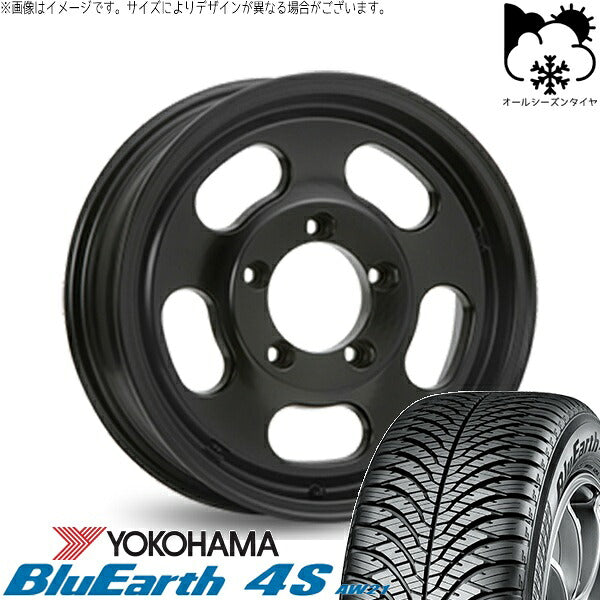 ヨコハマタイヤ ブルーアース4S AW21 215/70R16 ＋ エクストリームJ D:SLOT サテンブラック 16インチ 5.5J +22 5H139.7P オールシーズン・ホイール4本セット。1枚目。