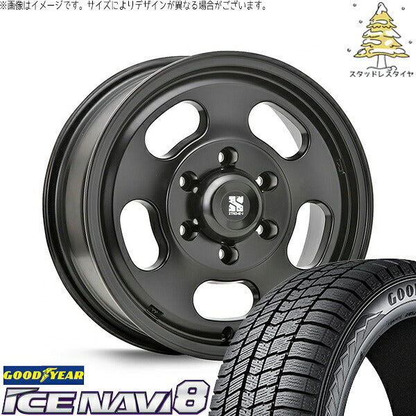 グッドイヤー アイスナビ8 215/65R16 ＋ エクストリームJ D:SLOT サテンブラック 16インチ 6.5J +38 6H139.7P スタッドレス・ホイール4本セット。1枚目。