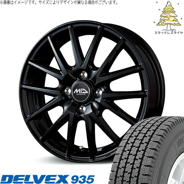 トーヨータイヤ デルベックス 935 145/80R13 ＋ MIDホイール SQ27 メタリックブラック 13インチ 4.00B +43 4H100P スタッドレス・ホイール4本セット。1枚目。