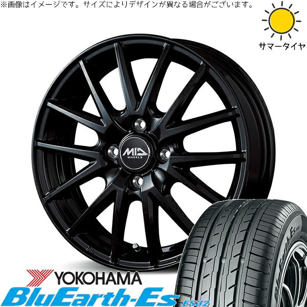 ヨコハマタイヤ ブルーアース ES32 185/55R15 ＋ MIDホイール SQ27 メタリックブラック 15インチ 5.5J +43 4H100P サマー・ホイール4本セット。1枚目。