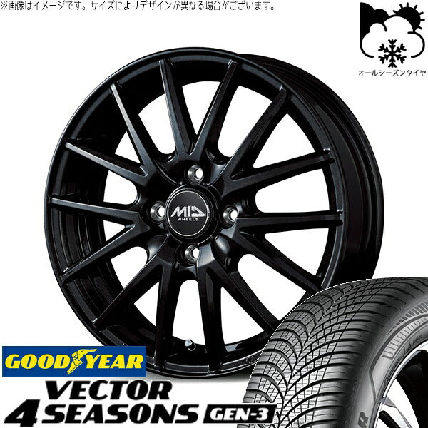 グッドイヤー ベクター4シーズンズ GEN-3 185/60R15 ＋ MIDホイール SQ27 メタリックブラック 15インチ 5.5J +50 4H100P オールシーズン・ホイール4本セット。1枚目。