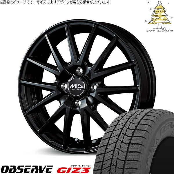 トーヨータイヤ オブザーブ ギズスリー (OBSERVE GIZ3) 155/65R13 ＋ MIDホイール SQ27 メタリックブラック 13インチ 4.00B +43 4H100P スタッドレス・ホイール4本セット。1枚目。