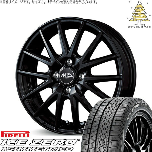 ピレリ アイスゼロアシンメトリコ (ICEZERO ASIMMETRICO) 175/65R15 ＋ MIDホイール SQ27 メタリックブラック 15インチ 5.5J +43 4H100P スタッドレス・ホイール4本セット。1枚目。