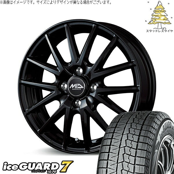 ヨコハマタイヤ アイスガード セブン (iceGUARD7 IG70) 175/70R14 ＋ MIDホイール SQ27 メタリックブラック 14インチ 5.5J +45 4H100P スタッドレス・ホイール4本セット。1枚目。