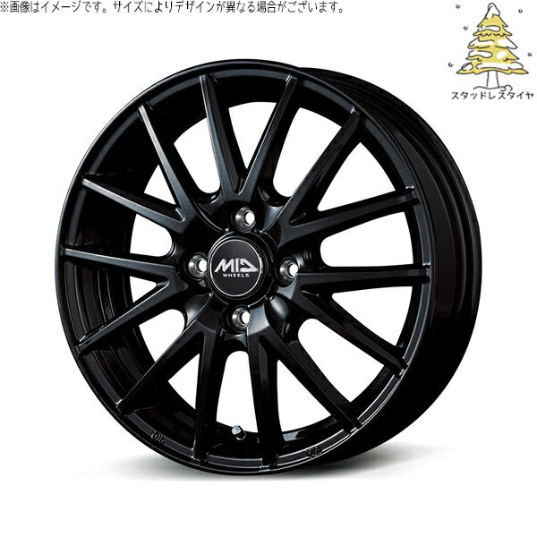 輸入スタッドレスタイヤ（銘柄指定不可） 165/55R15 ＋ MIDホイール SQ27 メタリックブラック 15インチ 5.5J +43 4H100P ホイール4本セット。1枚目。