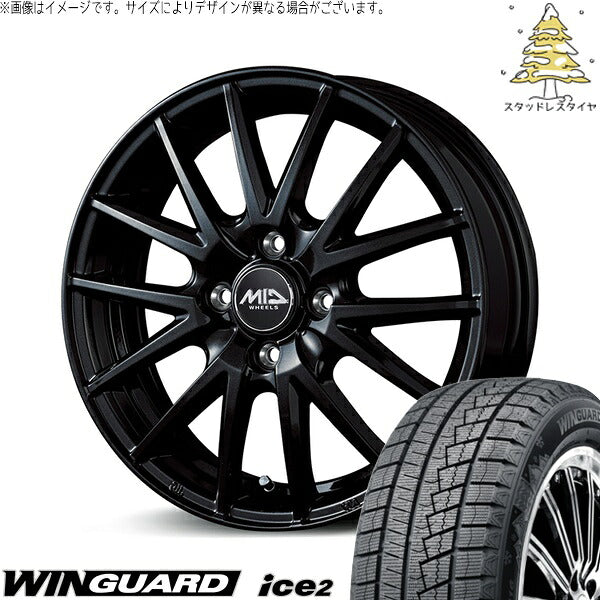 ネクセン ウィンガード アイス2 (WinGUARD ice2) 165/55R14 ＋ MIDホイール SQ27 メタリックブラック 14インチ 5.5J +45 4H100P スタッドレス・ホイール4本セット。1枚目。