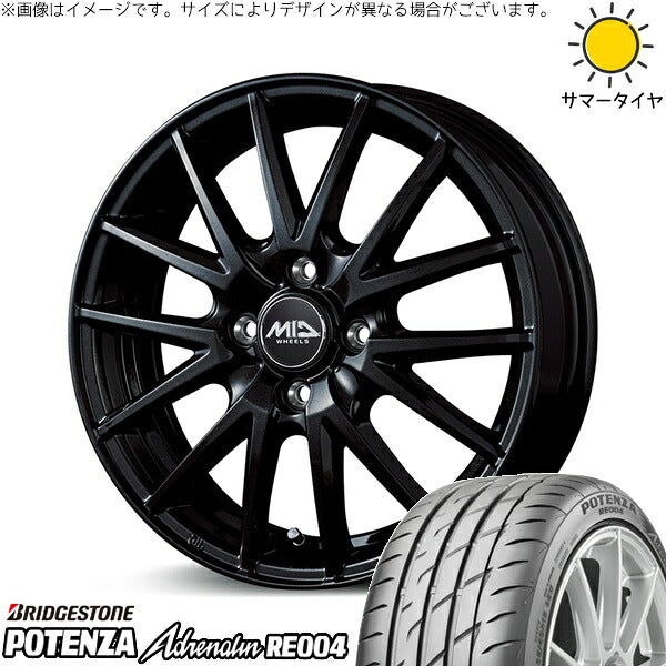 ブリヂストン ポテンザ アドレナリン RE004 165/50R15 ＋ MIDホイール SQ27 メタリックブラック 15インチ 5.5J +43 4H100P サマー・ホイール4本セット。1枚目。