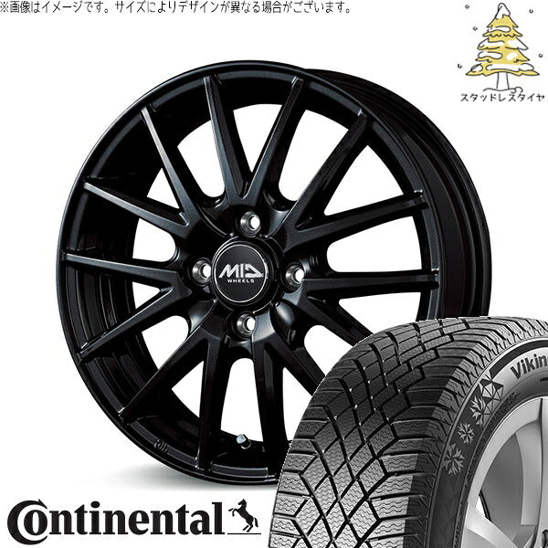 コンチネンタル バイキングコンタクト セブン (VikingContact7) 175/65R15 ＋ MIDホイール SQ27 メタリックブラック 15インチ 5.5J +43 4H100P スタッドレス・ホイール4本セット。1枚目。