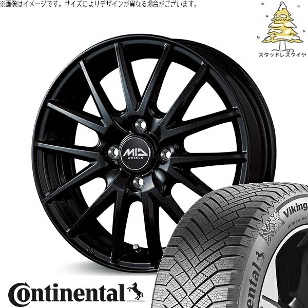 コンチネンタル バイキングコンタクト エイト (VikingContact8) 185/65R15 ＋ MIDホイール SQ27 メタリックブラック 15インチ 5.5J +50 4H100P スタッドレス・ホイール4本セット。1枚目。