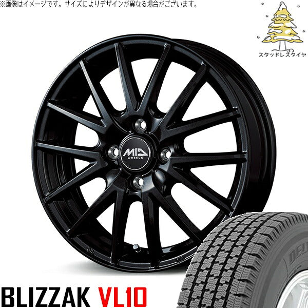 ブリヂストン ブリザック VL10 (BLIZZAK VL10) 145/80R13 ＋ MIDホイール SQ27 メタリックブラック 13インチ 4.00B +43 4H100P スタッドレス・ホイール4本セット。1枚目。