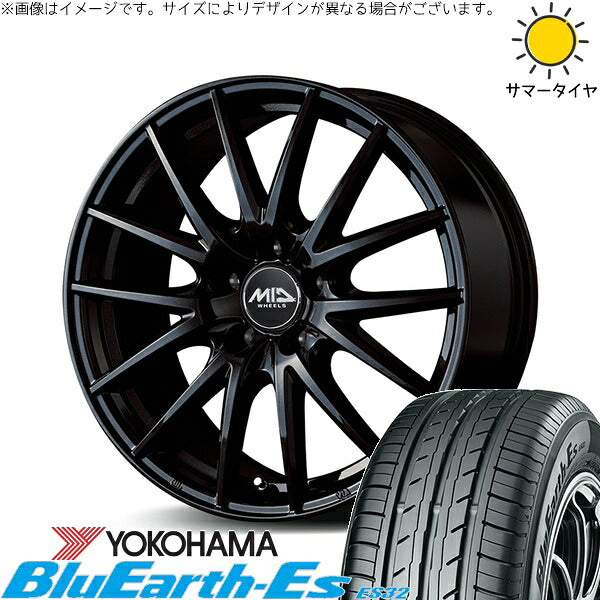 ヨコハマタイヤ ブルーアース ES32 215/55R17 ＋ MIDホイール SQ27 メタリックブラック 17インチ 7J +48 5H114.3P サマー・ホイール4本セット。1枚目。