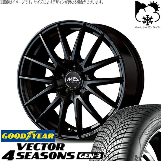 グッドイヤー ベクター4シーズンズ GEN-3 245/40R18 ＋ MIDホイール SQ27 メタリックブラック 18インチ 8J +42 5H114.3P オールシーズン・ホイール4本セット。1枚目。