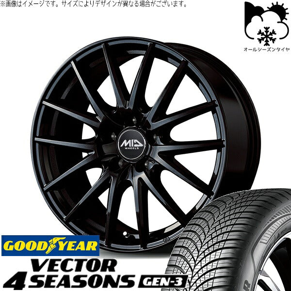 グッドイヤー ベクター4シーズンズ GEN-3 215/55R17 ＋ MIDホイール SQ27 メタリックブラック 17インチ 7J +50 5H100P オールシーズン・ホイール4本セット。1枚目。