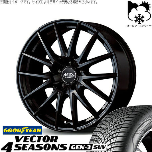 グッドイヤー ベクター4シーズンズ GEN-3 SUV 225/60R18 ＋ MIDホイール SQ27 メタリックブラック 18インチ 8J +42 5H114.3P オールシーズン・ホイール4本セット。1枚目。
