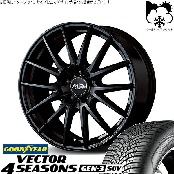 グッドイヤー ベクター4シーズンズ GEN-3 SUV 225/60R17 ＋ MIDホイール SQ27 メタリックブラック 17インチ 7J +48 5H114.3P オールシーズン・ホイール4本セット。1枚目。