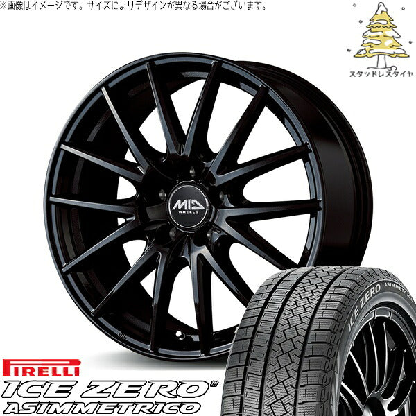 ピレリ アイスゼロアシンメトリコ (ICEZERO ASIMMETRICO) 215/50R17 ＋ MIDホイール SQ27 メタリックブラック 17インチ 7.0J +50 5H100P スタッドレス・ホイール4本セット。1枚目。