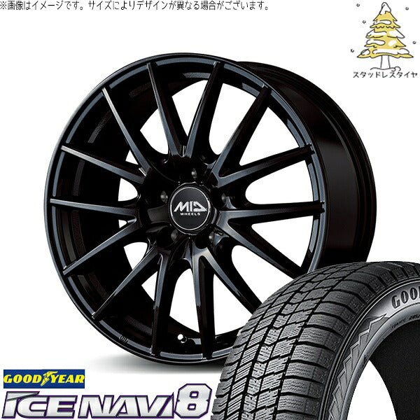 グッドイヤー アイスナビ エイト (ICENAVI8) 215/55R17 ＋ MIDホイール SQ27 メタリックブラック 17インチ 7.0J +55 5H114.3P スタッドレス・ホイール4本セット。1枚目。