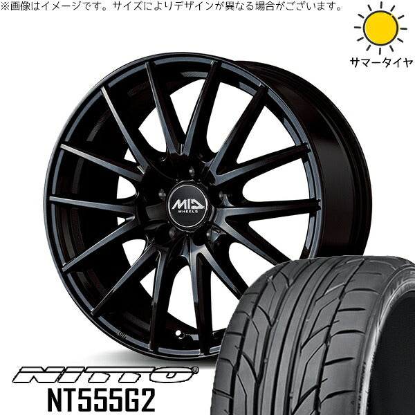 ニットー NT555G2 225/45R17 ＋ MIDホイール SQ27 メタリックブラック 17インチ 7J +38 5H114.3P サマー・ホイール4本セット。1枚目。