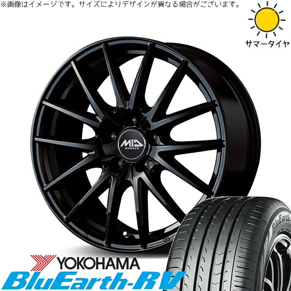 ヨコハマタイヤ ブルーアース RV03 225/50R18 ＋ MIDホイール SQ27 メタリックブラック 18インチ 7J +50 5H114.3P サマー・ホイール4本セット。1枚目。