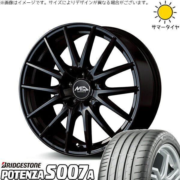 ブリヂストン ポテンザ S007A 215/55R17 ＋ MIDホイール SQ27 メタリックブラック 17インチ 7J +50 5H100P サマー・ホイール4本セット。1枚目。