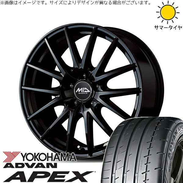 ヨコハマタイヤ アドバン APEX V601 225/40R18 ＋ MIDホイール SQ27 メタリックブラック 18インチ 8J +42 5H114.3P サマー・ホイール4本セット。1枚目。